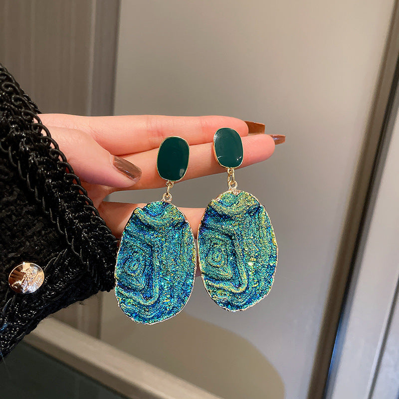 Wholesale Silver Needle Wrinkled Blue Irregular Metal Earrings